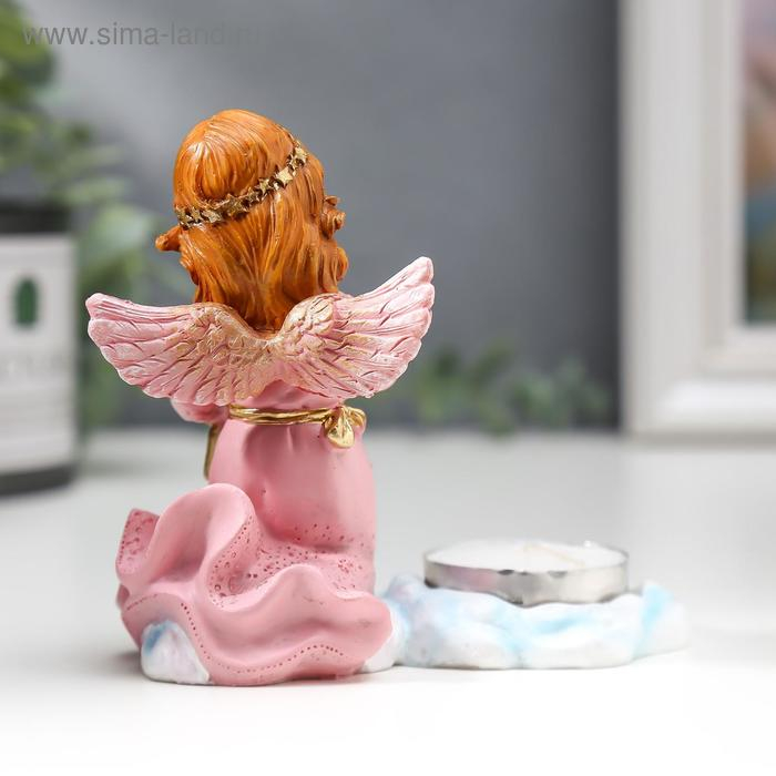 Сувенир полистоун подсвечник со свечой  Сувенир полистоун подсвечник со свечой "Девочка-ангел в розовом платье"  9х12х5,2 см