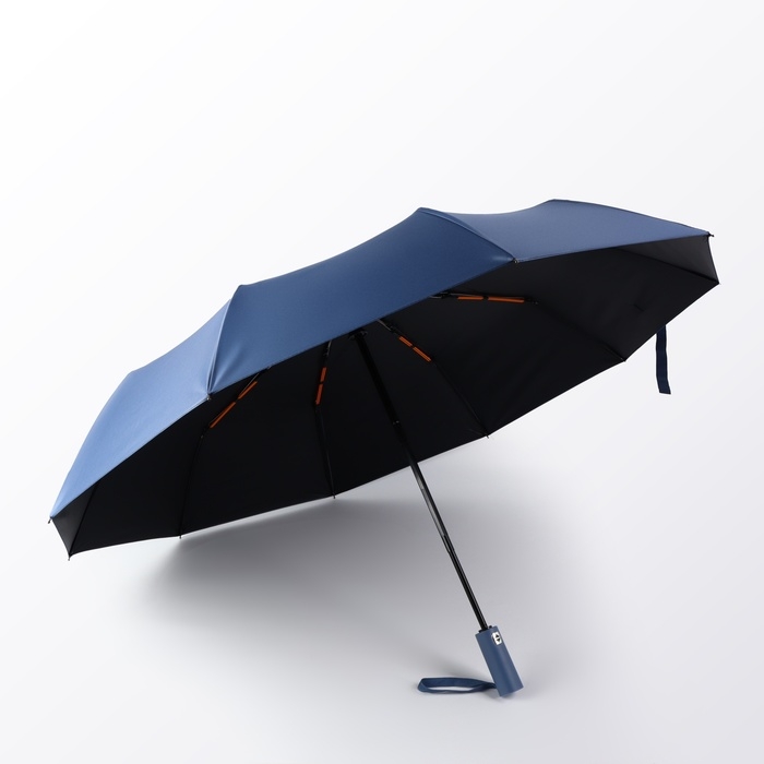 Зонт автоматический «Однотон», 3 сложения, 10 спиц, R = 51/58 см, D = 116 см, цвет синий Зонт автоматический «Однотон», 3 сложения, 10 спиц, R = 51/58 см, D = 116 см, цвет синий