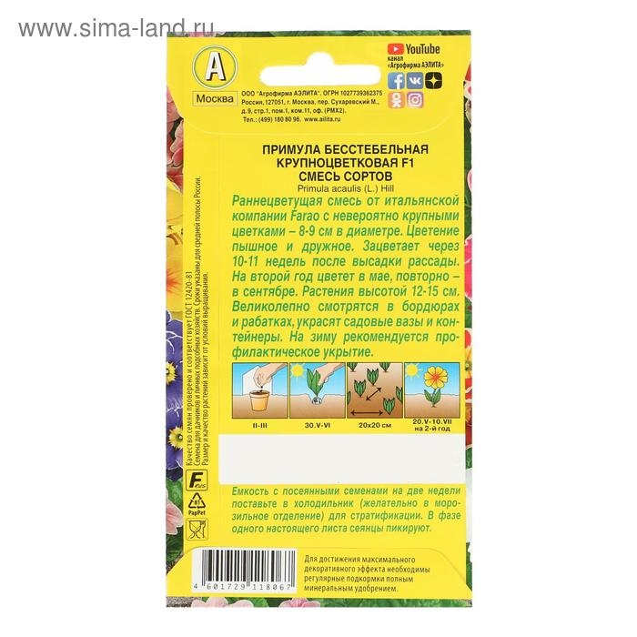 Семена цветов Примула  Семена цветов Примула "Крупноцветковая", смесь окрасок, F1, 7 шт