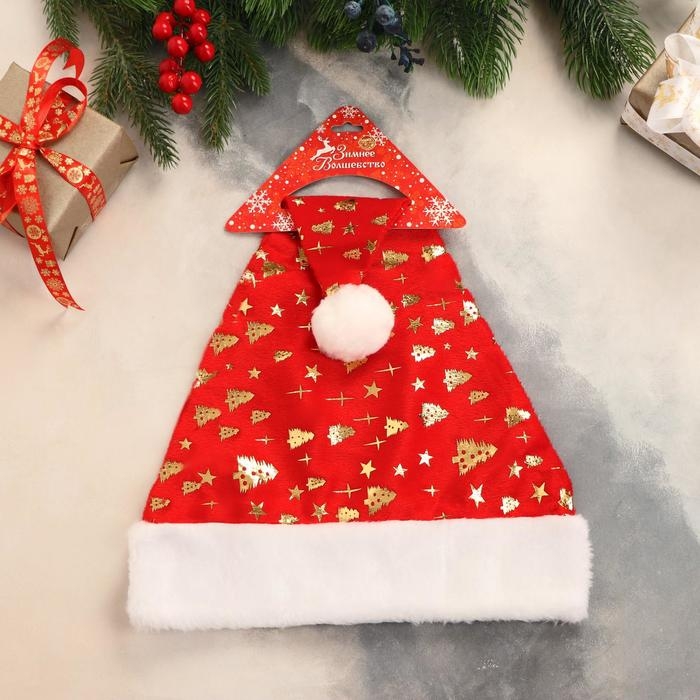 Колпак новогодний  Колпак новогодний "Ёлочки и звёзды" 29х40 см, красный