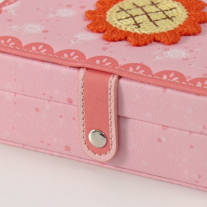 Шкатулка кожзам для украшений  Шкатулка кожзам для украшений "Оранжевый подсолнух на розовом" 11х16х5,5 см