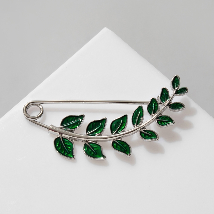 Булавка «Веточка лиственная» 6,5 см, цвет зелёный в серебре Булавка «Веточка лиственная» 6,5 см, цвет зелёный в серебре
