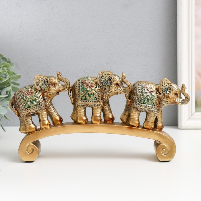 Сувенир полистоун Сувенир полистоун "Три слона на дуге - Экзотические цветы" 27х5,5х13,5 см