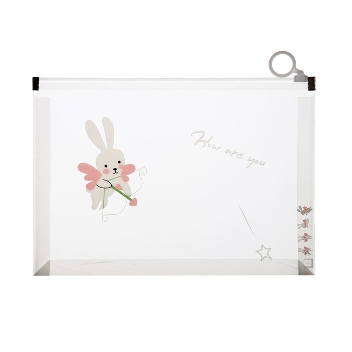 Папка-конверт на молнии формат А5, 180мкр, с рисунком Папка-конверт на молнии формат А5, 180мкр, с рисунком "Зайчик", МИКС