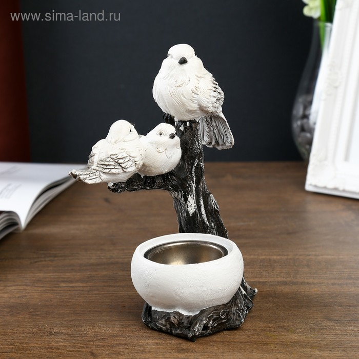 Сувенир полистоун подсвечник Сувенир полистоун подсвечник "Три белых воробушка на коряге" 17,5х12х7 см