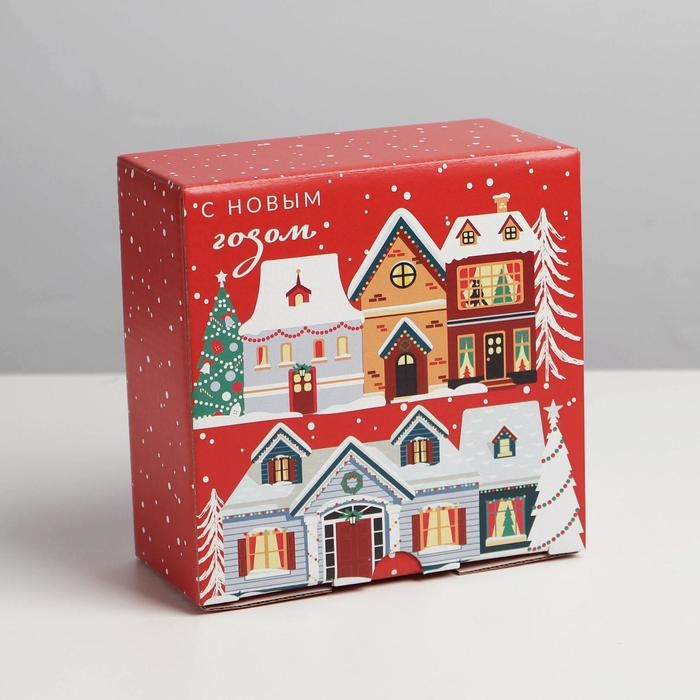 Коробка подарочная новогодняя складная «Зимний город», 15 х 15 х 7 см, Новый год Коробка подарочная новогодняя складная «Зимний город», 15 х 15 х 7 см, Новый год
