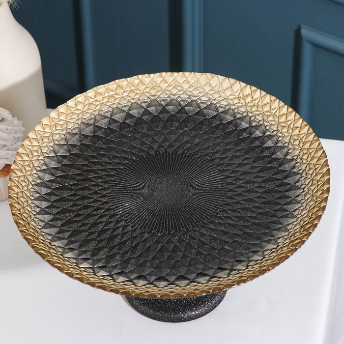 Блюдо сервировочное «Барокко», d=28 см, на ножке, цвет чёрный с золотом