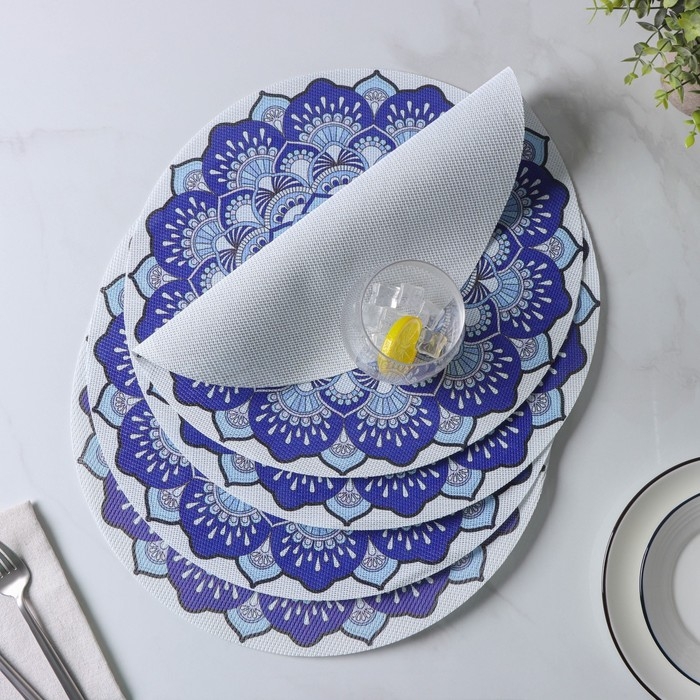 Салфетки сервировочные на стол Доляна «Силия», d=38 см, 4 шт, цвет синий Салфетки сервировочные на стол Доляна «Силия», d=38 см, 4 шт, цвет синий