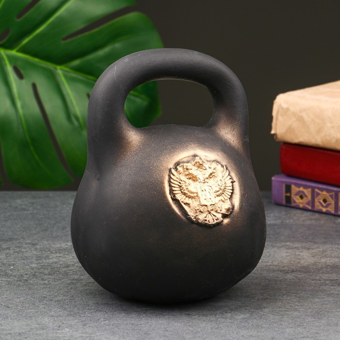 Копилка "Гиря с гербом" черная, 15х15х18см