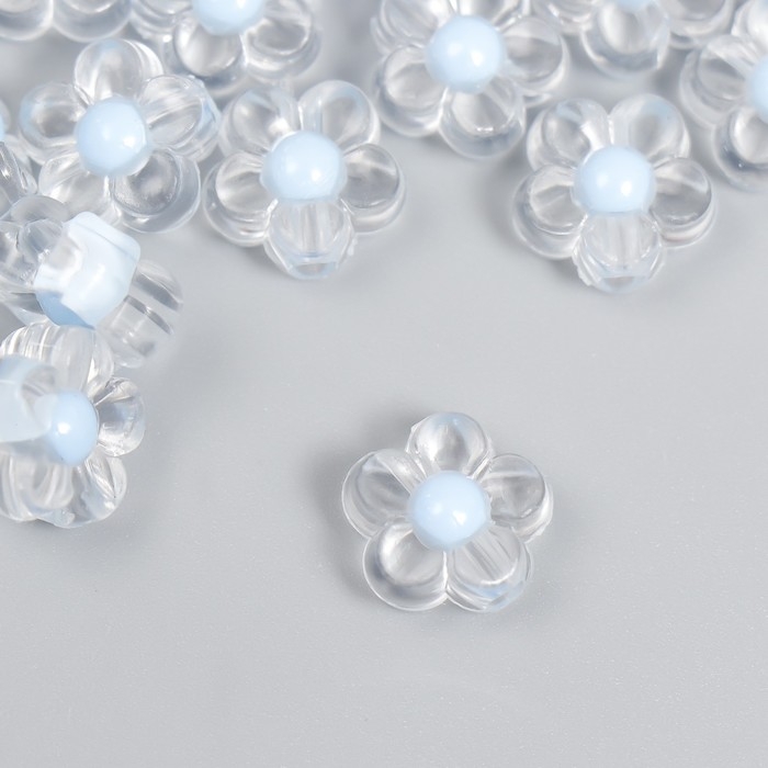 Бусины пластик Бусины пластик "Цветок с голубой серединкой" глянец 20 гр 0,6х1,2х1,2 см