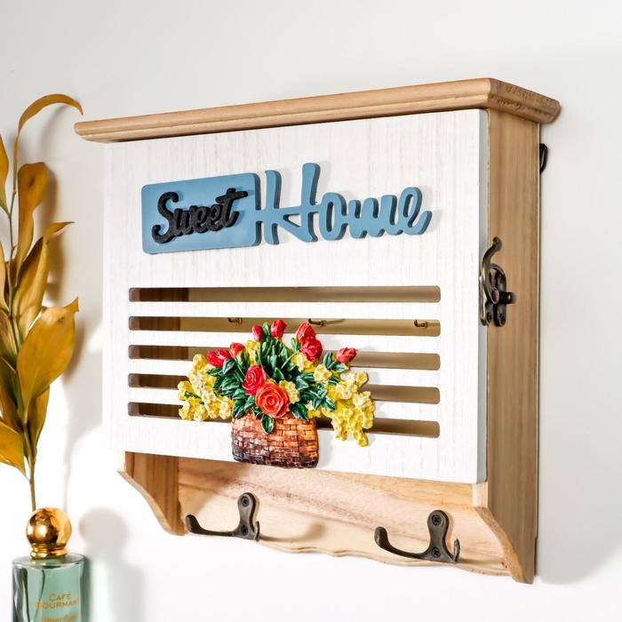 Ключница дерево 6 крючков Ключница дерево 6 крючков "Корзина с цветами - Sweet home" 24х8,7х26 см