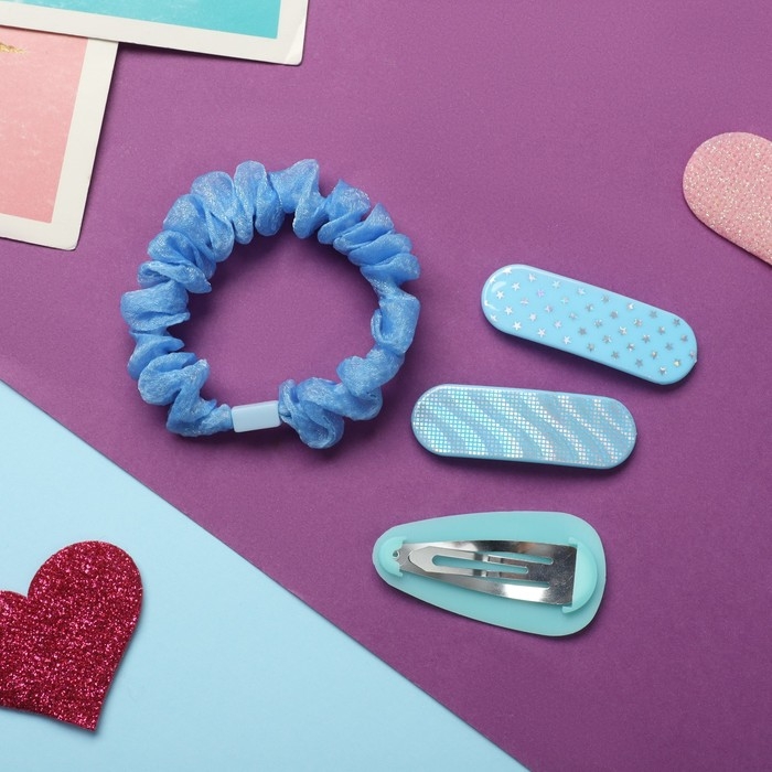 Набор для волос Набор для волос "Толиман" 4 шт (1 резинка-6 см,3 невидимки- 5 см) голубой