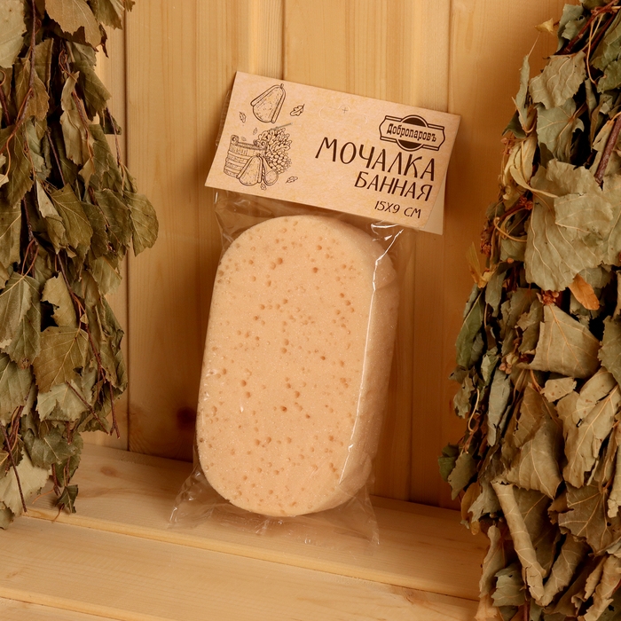 Мочалка банная 15х9 см бежевая "Добропаровъ" на подвесе