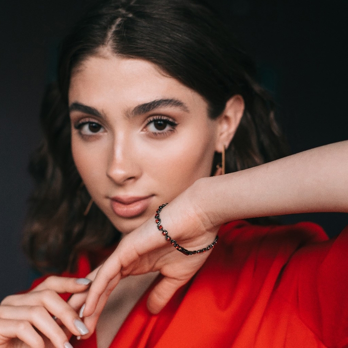 Браслет со стразами «Лёд» ручей, цвет красный в сером металле, 18 см Браслет со стразами «Лёд» ручей, цвет красный в сером металле, 18 см