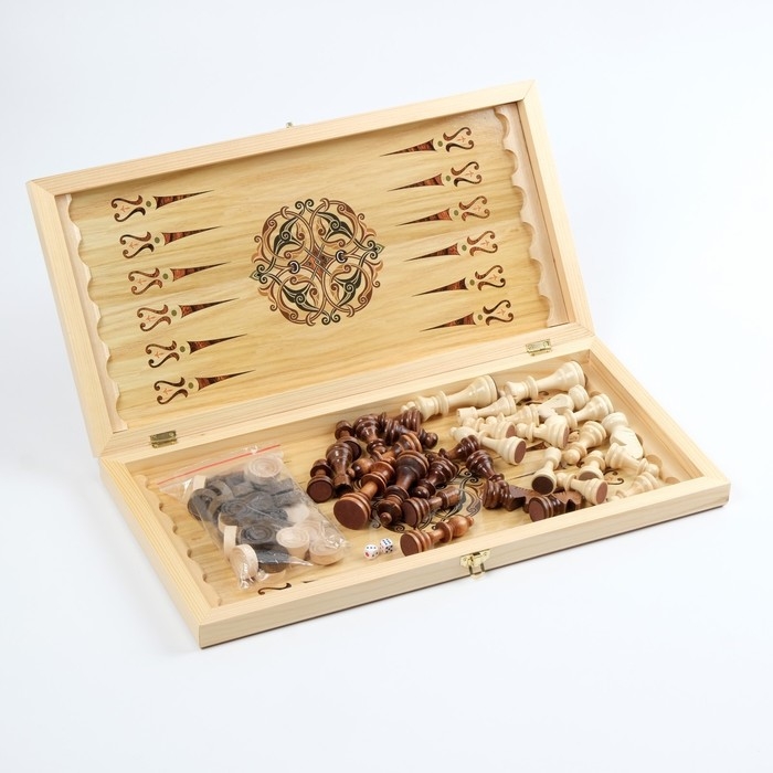 Настольные игры 3 в 1 Настольные игры 3 в 1 "Морские": шахматы, шашки, нарды, деревянные, большие 50 х 50 см