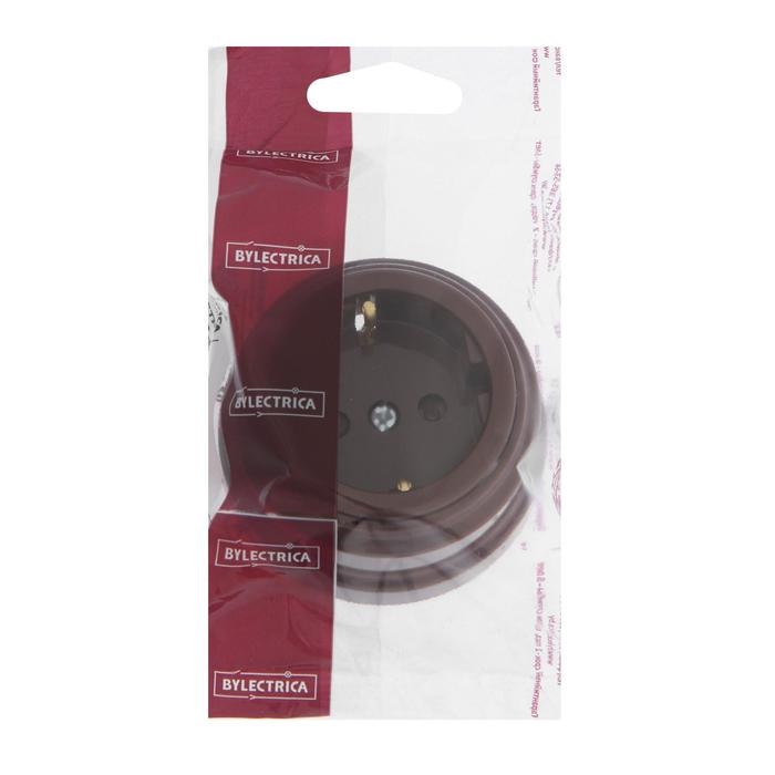 Розетка BYLECTRICA Ретро РА16-0206, 16А, одномест., наруж., с з/к, со штор., IP20, корич.