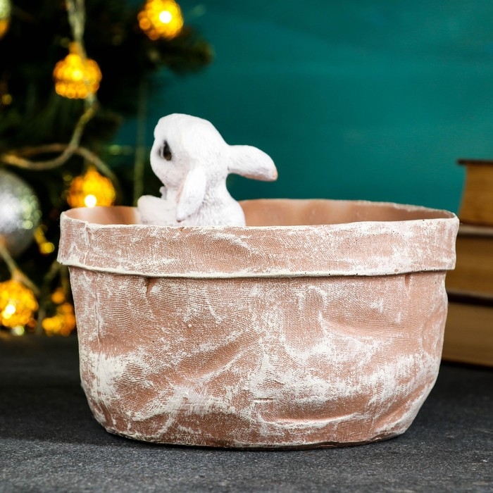 Кашпо-органайзер  Кашпо-органайзер "Кролик в лукошке" бежевый, 14х17х20 см