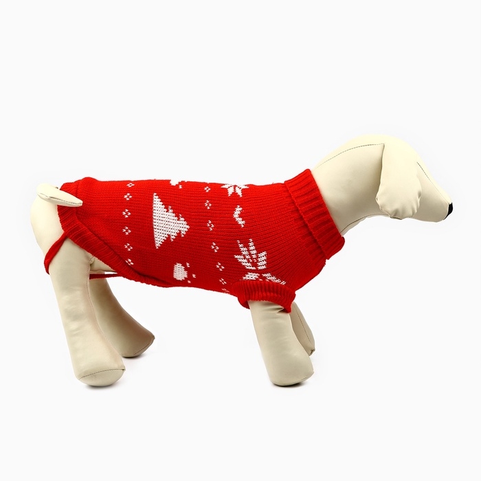 Одежда для собак. Свитер вязаный с орнаментом «Новогодний», красный, размер XL Одежда для собак. Свитер вязаный с орнаментом «Новогодний», красный, размер XL