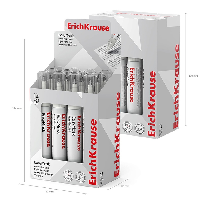 Ручка-корректор 7 мл, ErichKrause EasyMask, с металлическим наконечником, экономичный расход, на основе растворителя Ручка-корректор 7 мл, ErichKrause EasyMask, с металлическим наконечником, экономичный расход, на основе растворителя