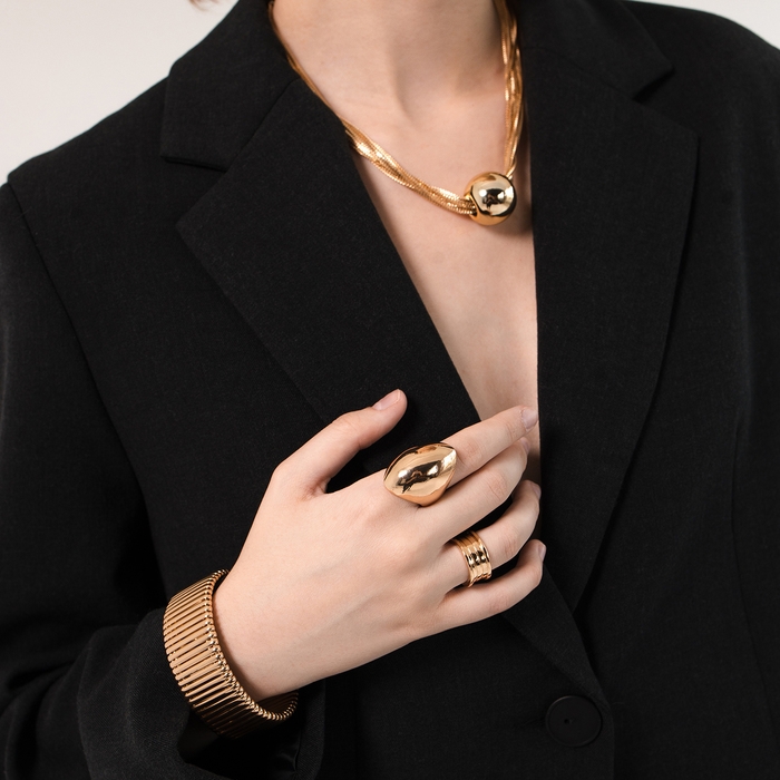 Браслет металл «Рельеф» широкий, 2,5 см, цвет золото