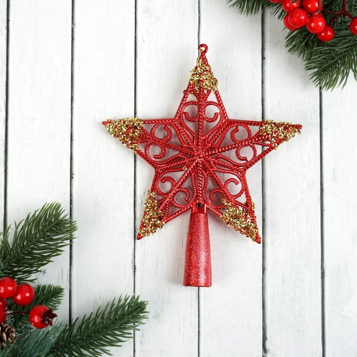 Наконечник Наконечник "Звезда завитки блеск сияние" 17х14.5 см, красно-золотой