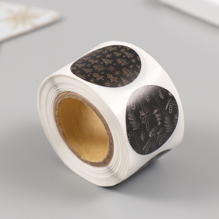 Наклейка бумага Наклейка бумага "Ёлочки и шишки" d=2,5 см 252 шт в рулоне