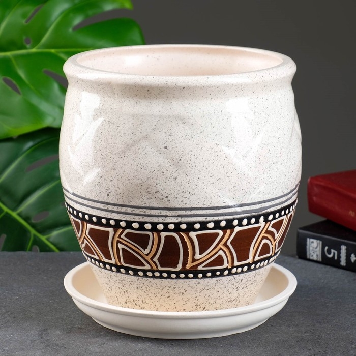 Горшок цветочный Горшок цветочный "Фикус №3" коричнево-белый 3л