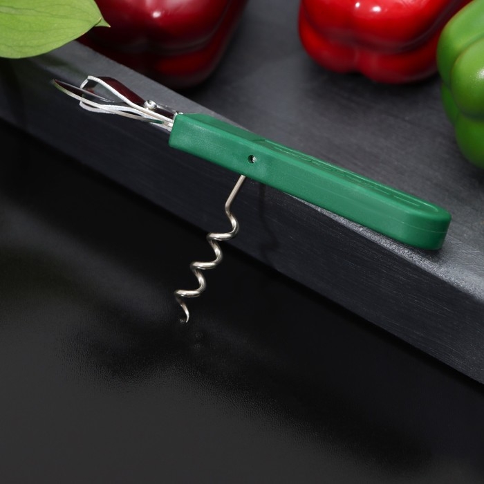 Открывашка - штопор Доляна «Польза», 14,5 см, цвет зелёный Открывашка - штопор Доляна «Польза», 14,5 см, цвет зелёный