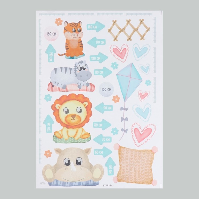 Наклейка интерьерная цветная ростомер  Наклейка интерьерная цветная ростомер "Зверушки. Африка" 50х70 см
