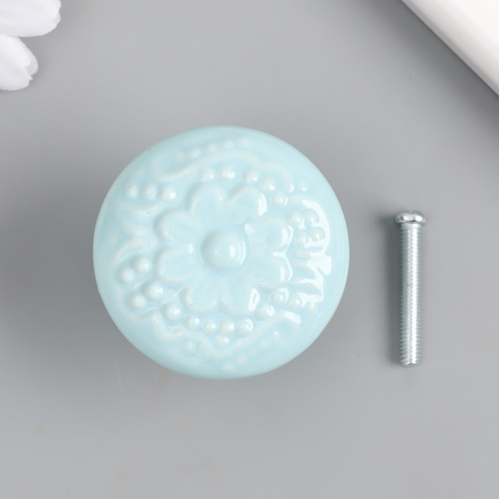 Ручка для шкатулки керамика, металл Ручка для шкатулки керамика, металл "Цветок" нежно-голубая 4,4х4,4х3,4 см