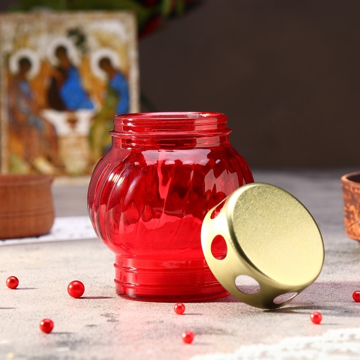 Свеча парафиновая поминальная в стеклянном подсвечнике Свеча парафиновая поминальная в стеклянном подсвечнике