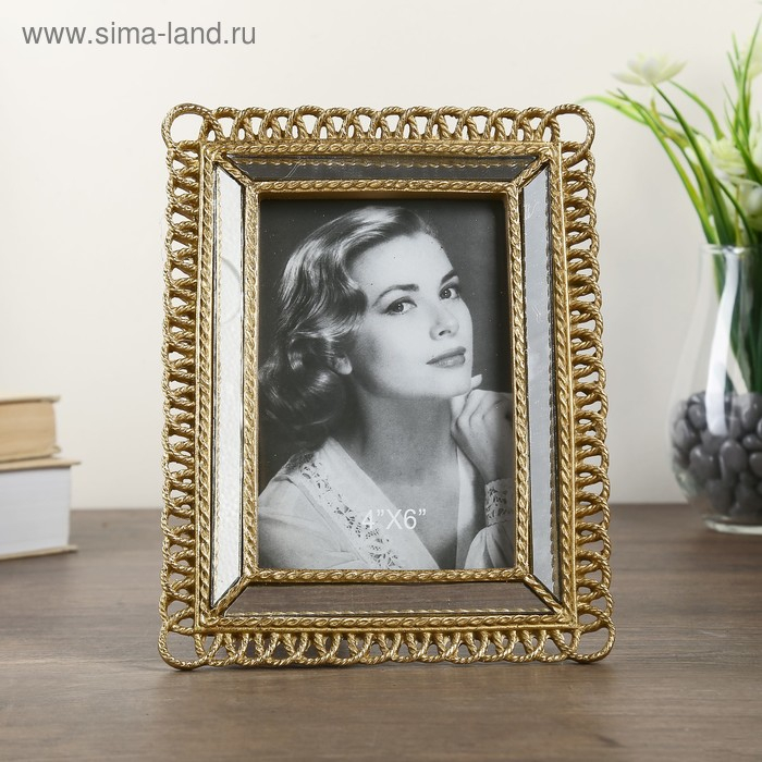 Фоторамка полистоун 10х15 см Фоторамка полистоун 10х15 см "Петельки" золото с зеркалом 20,7х15,7 см