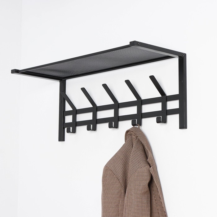 Вешалка с полкой «Торонто 21», 67×27×27 см, 5 двойных крючков, цвет чёрный Вешалка с полкой «Торонто 21», 67×27×27 см, 5 двойных крючков, цвет чёрный