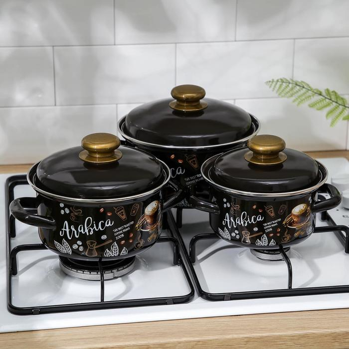 Набор эмалированных кастрюль «Арабика-1», 3 предмета: 1 л, 1,5 л, 2,3 л, индукция Набор эмалированных кастрюль «Арабика-1», 3 предмета: 1 л, 1,5 л, 2,3 л, индукция