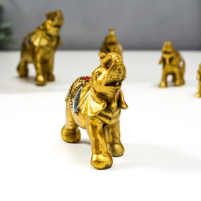 Сувенир полистоун Сувенир полистоун "Семь золотых слонов c мозаикой зеркальной" h=11,3;9,5;8,2;7;6;5;4,5 см