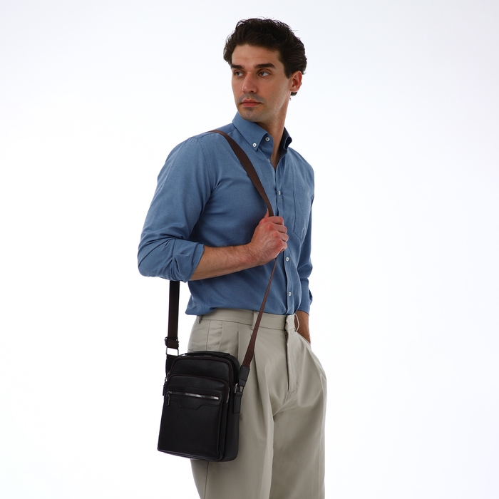 Сумка мужская через плечо TEXTURA, 3 наружных кармана, цвет коричневый Сумка мужская через плечо TEXTURA, 3 наружных кармана, цвет коричневый