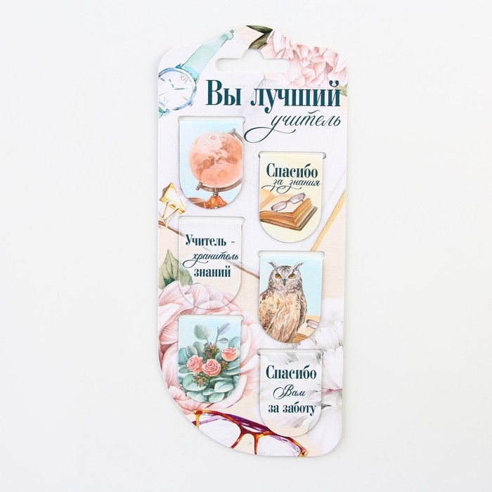 Закладки магнитные на подложке «Учителю: Вы лучший учитель», 6 шт.