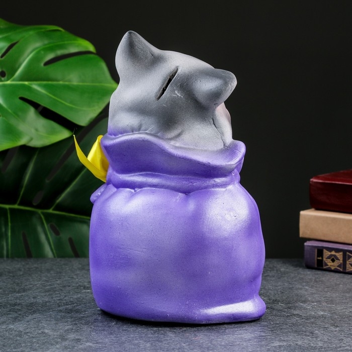 Копилка Копилка "Кот в мешке - Я не подарок, я сюрприз" серый с фиолетовым, 22см