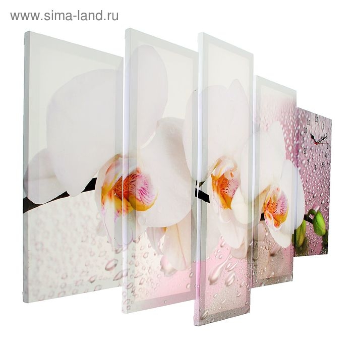 Часы настенные, модульные, серия: Цветы,  Часы настенные, модульные, серия: Цветы, "Белая орхидея", 80х140  см