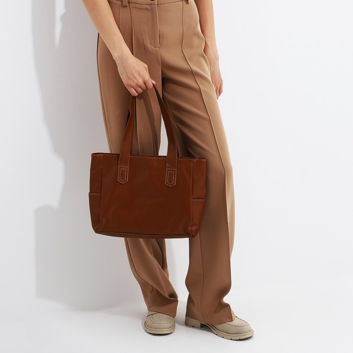 Сумка-шопер женская на молнии цвет коричневый