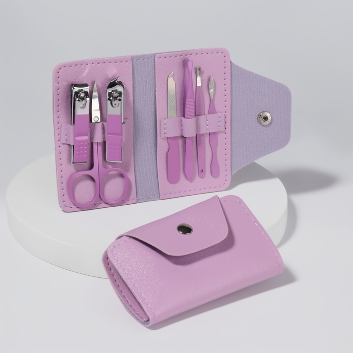 Набор маникюрный, 7 предметов, в футляре, цвет сиреневый Набор маникюрный, 7 предметов, в футляре, цвет сиреневый