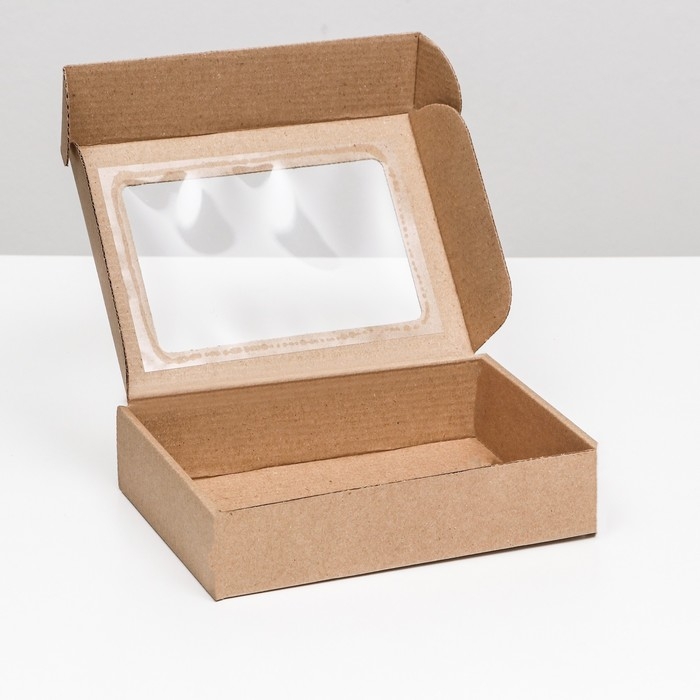 Коробка самосборная, бурая с окном, 21 х 15 х 5 см Коробка самосборная, бурая с окном, 21 х 15 х 5 см