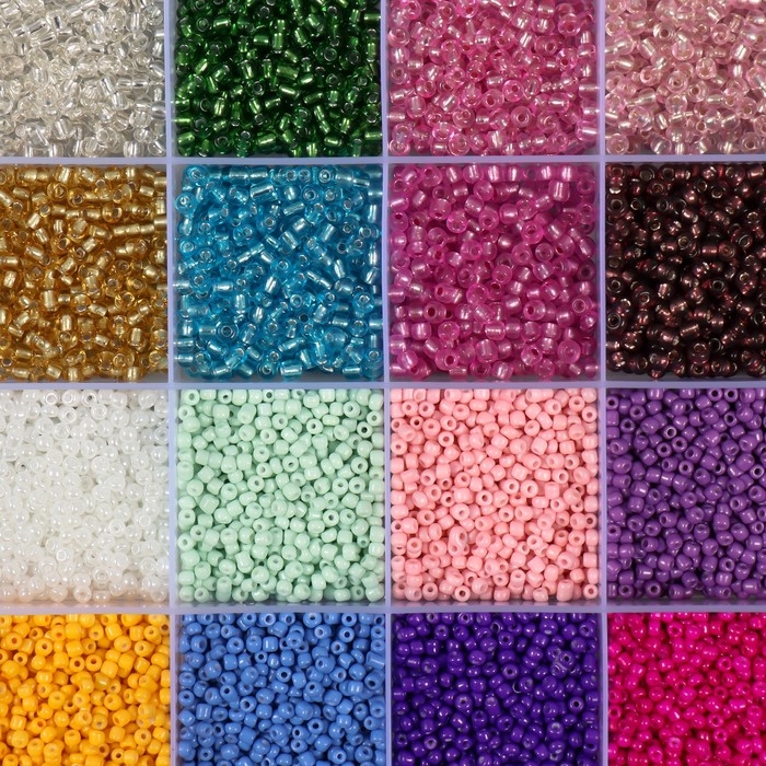 Бисер стекло 12/0 в шкатулке  Бисер стекло 12/0 в шкатулке "Яркий" 24 цвета 19х13,5х1,8 см