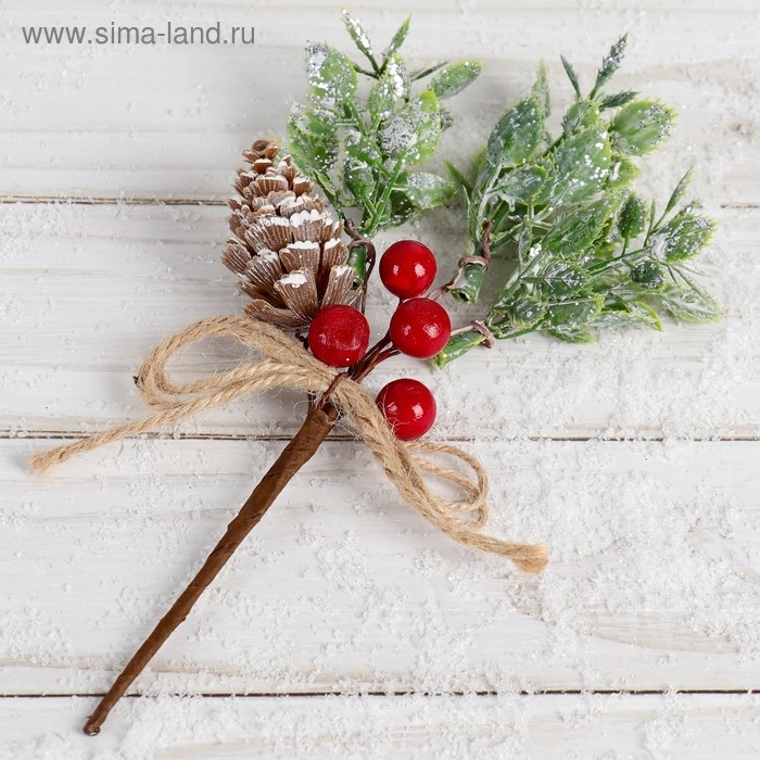 Декор Декор "Зимнее очарование" шишка с ягодами на ветке, 16 см