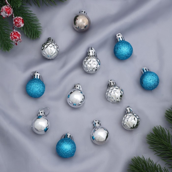 Набор шаров пластик d-2,5 см, 12 шт Набор шаров пластик d-2,5 см, 12 шт "Альянс" серебро, синий