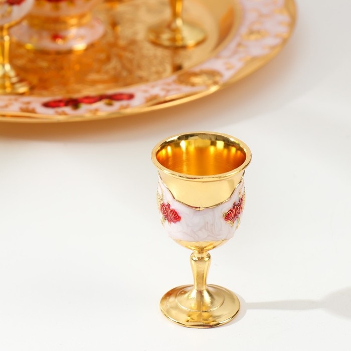 Набор винный кувшин, 6 бокалов и поднос  Набор винный кувшин, 6 бокалов и поднос "Стамбул. Красные розы, узоры" белый с золотом