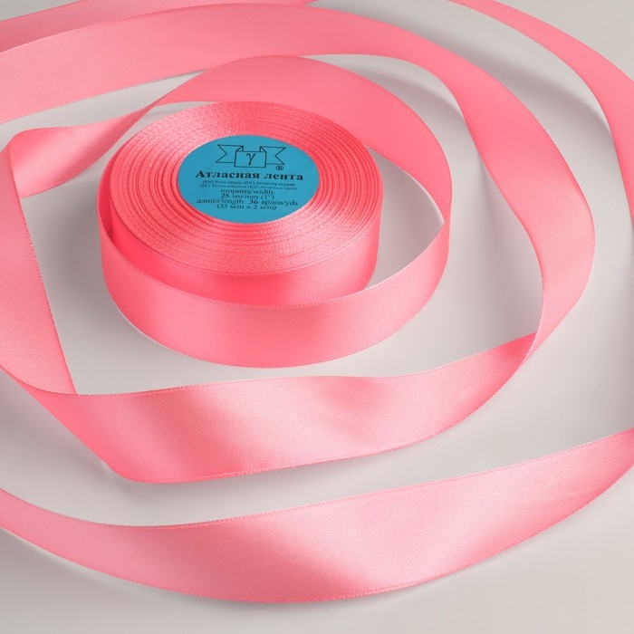 Лента атласная, 25 мм &times; 33 &plusmn; 2 м, цвет розовый №005