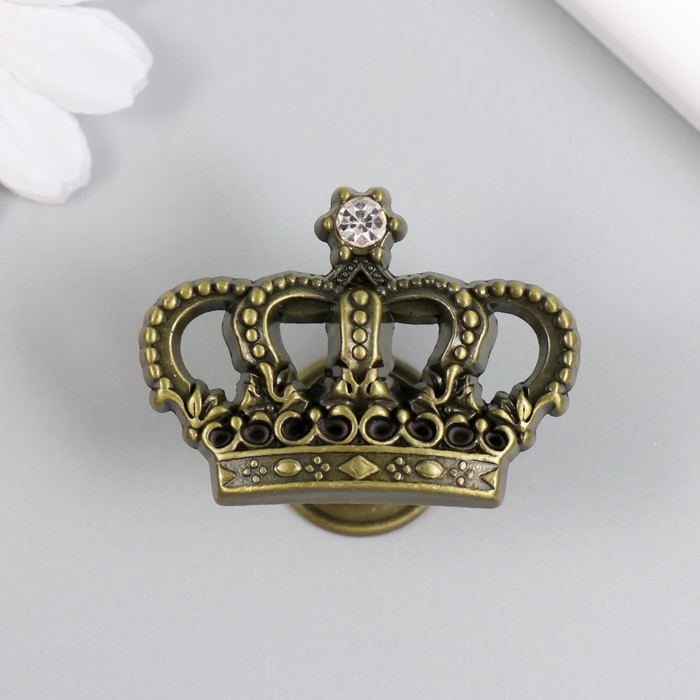 Ручка для шкатулки металл Ручка для шкатулки металл "Корона" страза, состаренная бронза 4,5х3,2х2,6 см