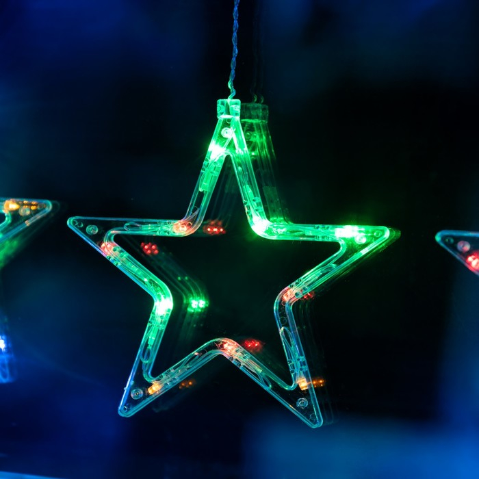 Гирлянда «Бахрома» 2.4 × 0.9 м с насадками «Звёзды», IP20, прозрачная нить, 138 LED, свечение мульти, 8 режимов, 220 В