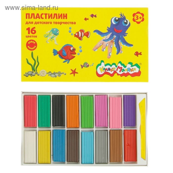 Пластилин 16 цветов 240 г  Пластилин 16 цветов 240 г "Каляка-Маляка", со стеком